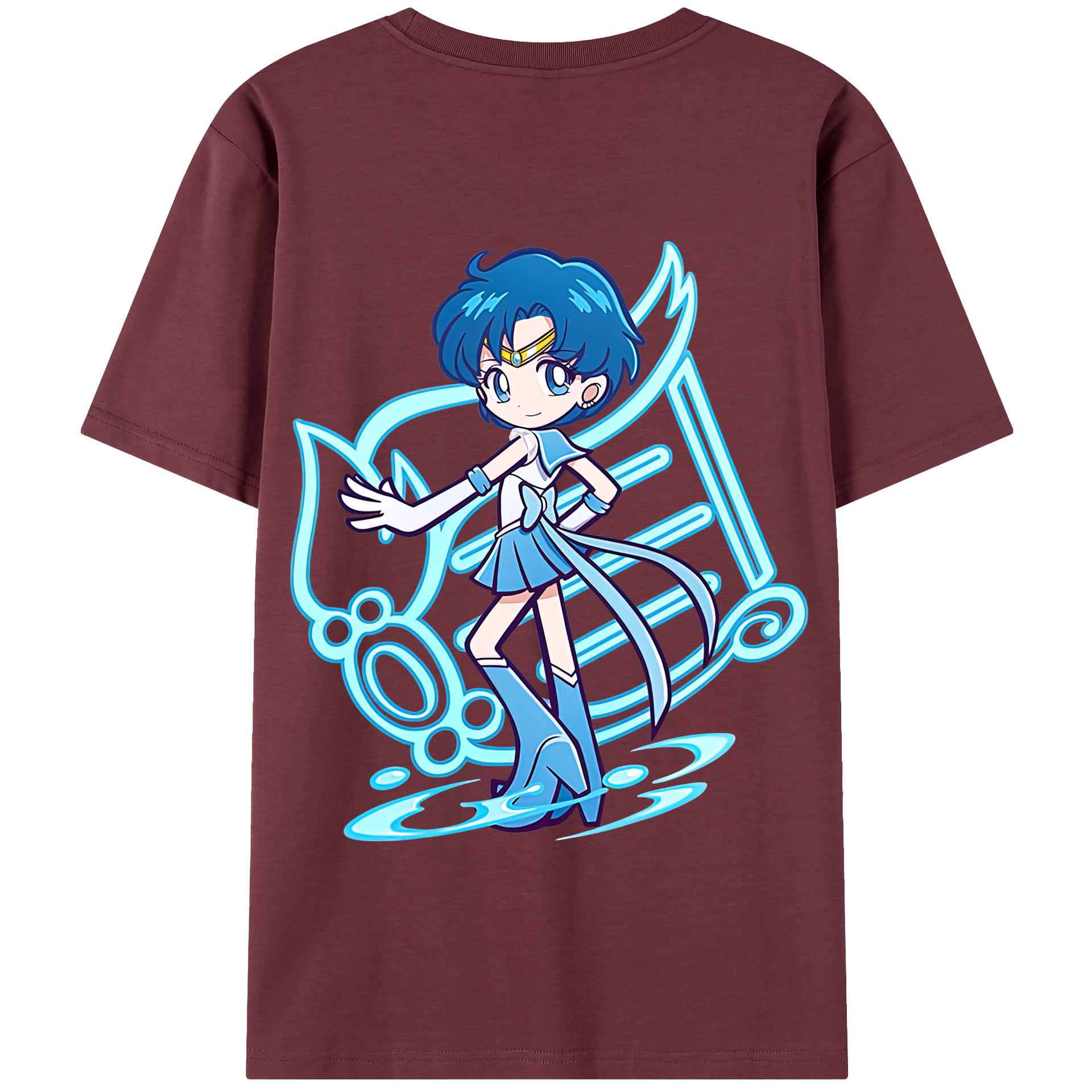（画像用） 美少女戦士セーラームーン 水野 亜美 みずの あみ Sailor Moon Mizuno Ami 綿100％半袖Tシャツ（背面プリント）